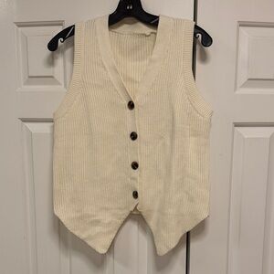 Ribbed Cream Button-Front Knit Tank Vest